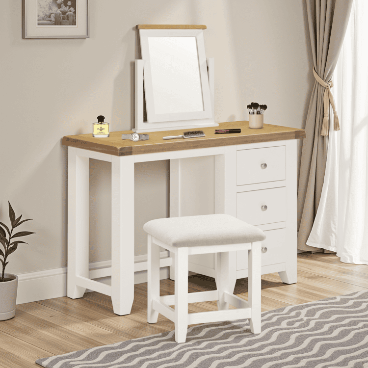 Windsor 3 Drawer Dressing Table Set Ivory/Oak/Oat Fabric
