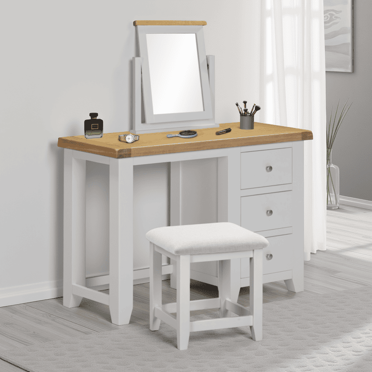 Windsor 3 Drawer Dressing Table Set Pebble Grey/Oak/Oat Fabric