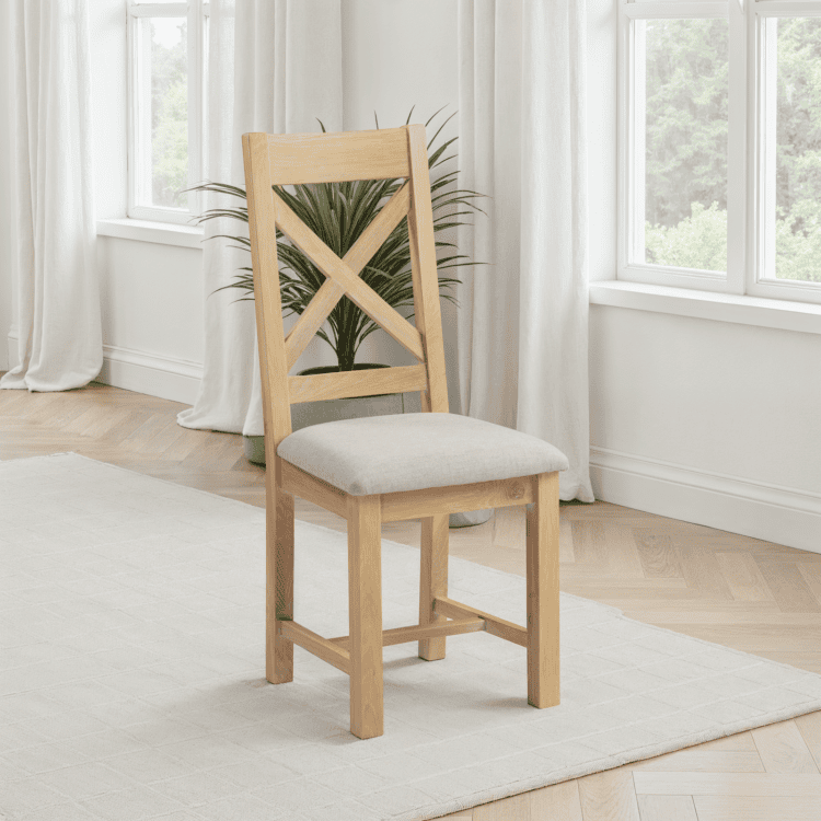 Windsor Cross Back Chair (Box of 2) Natural Oak/Oat Fabric