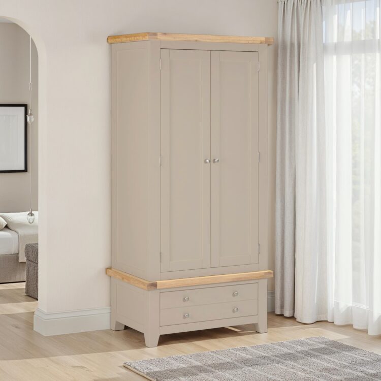 Windsor 2 Door 1 Drawer Wardrobe Putty/Oak