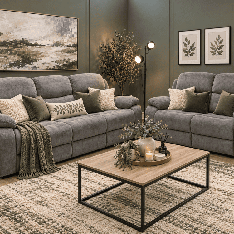 3+2 Grey Reclining Sofa