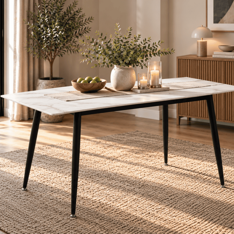 Fenton Dining Table White Marble Stone Effect