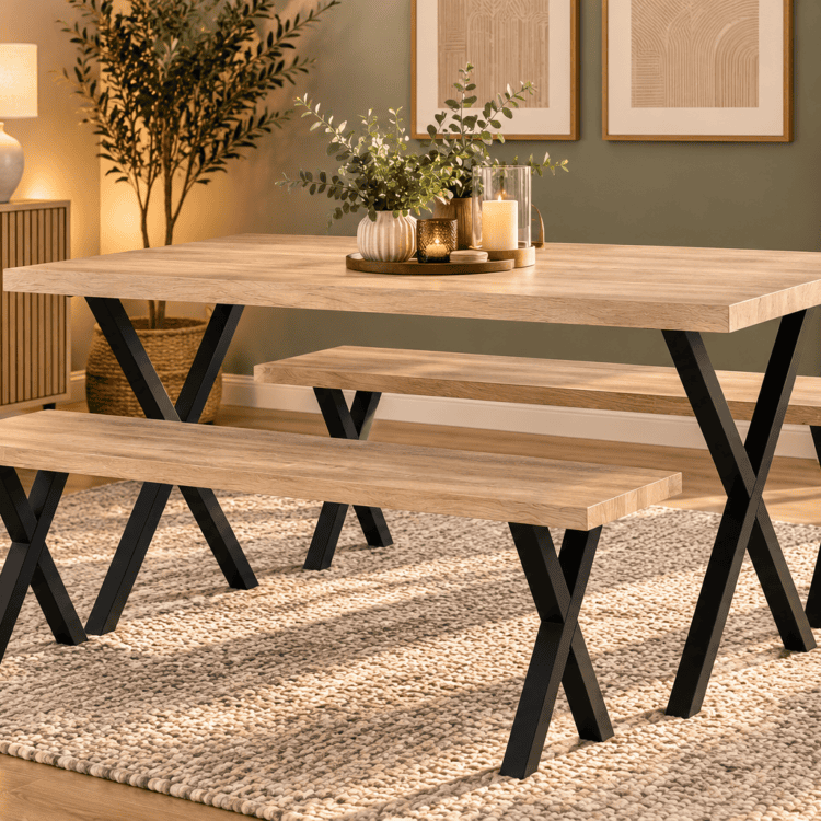 Buxton Dining Bench Set Light Oak Effect/Black