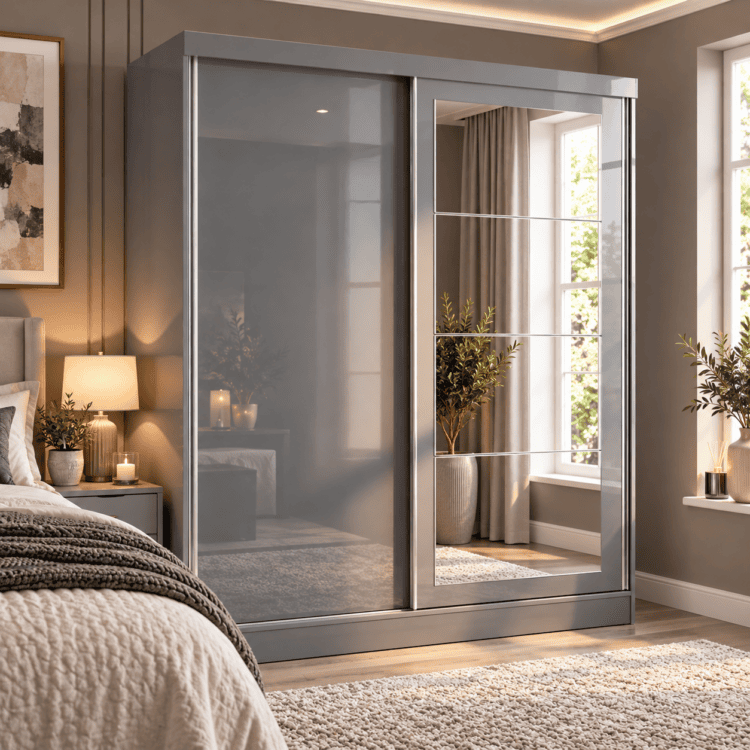 Nevada 2 Door Sliding Wardrobe Grey Gloss